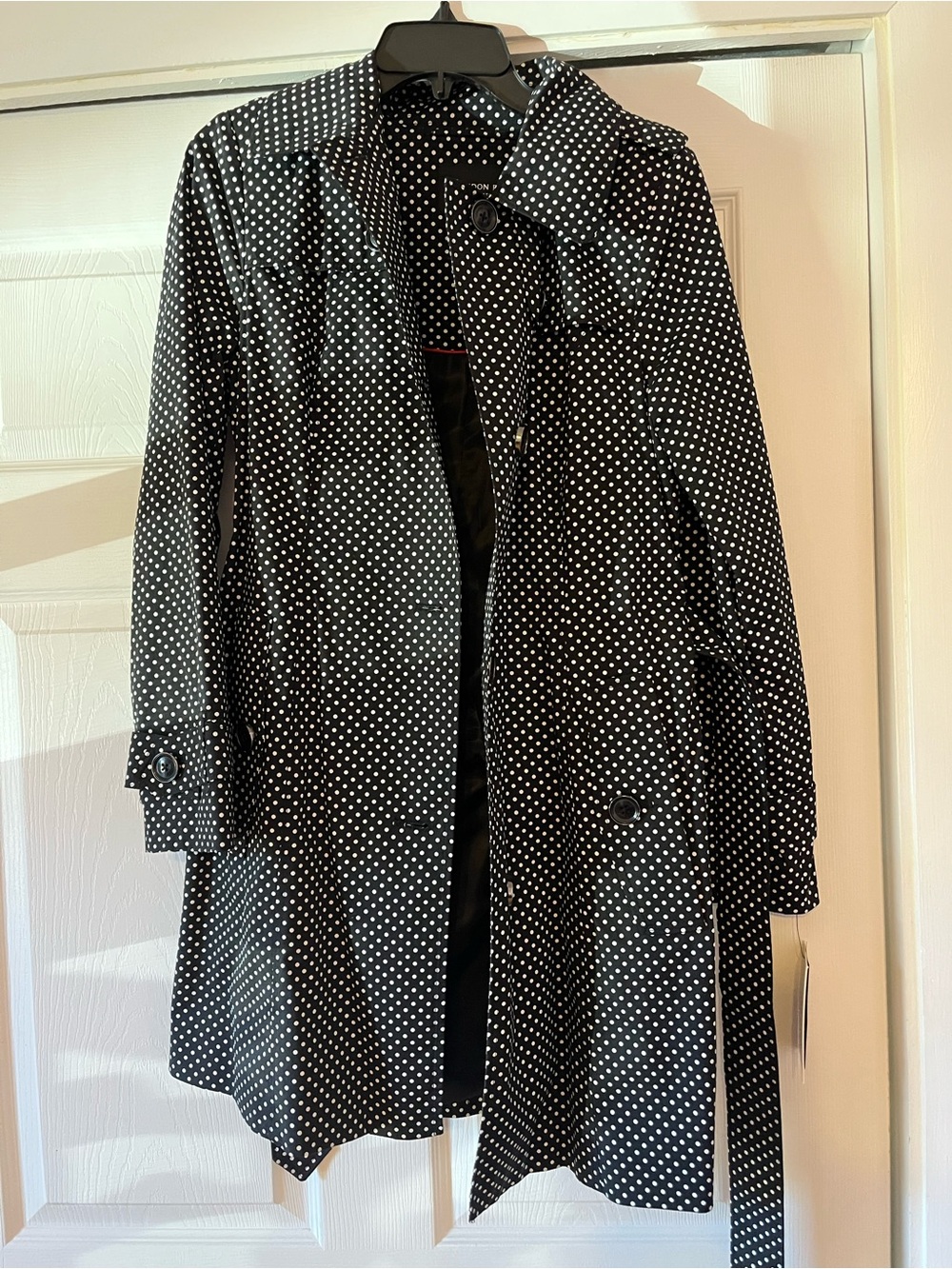 BRAND NEW London Fog Polka Dot Black Trench Coat